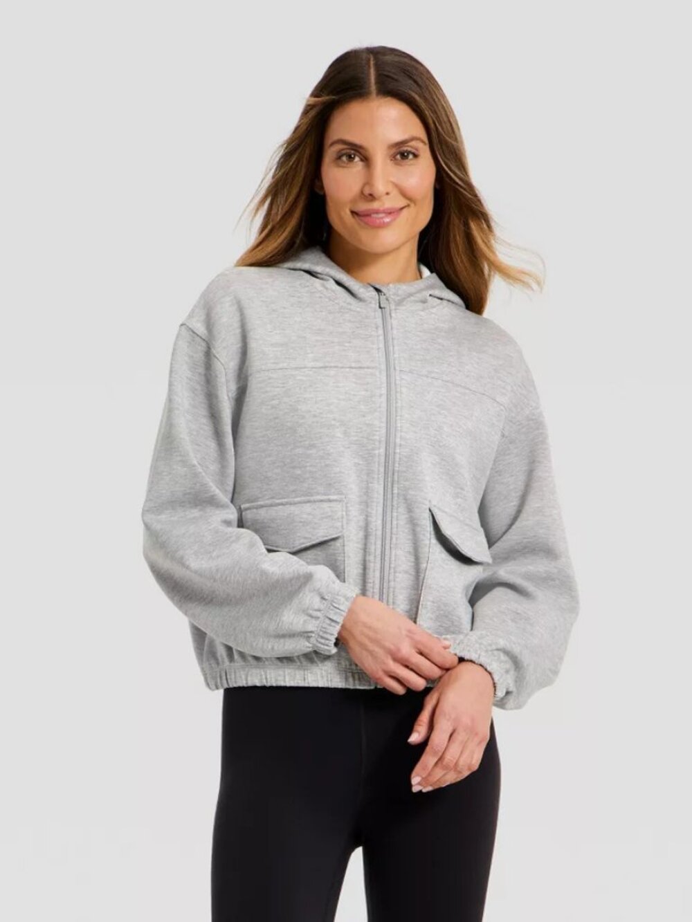 Women's Airy Sleek Full Zip Scuba Hooded Jacket - All in Motion Heatherd Gray XS